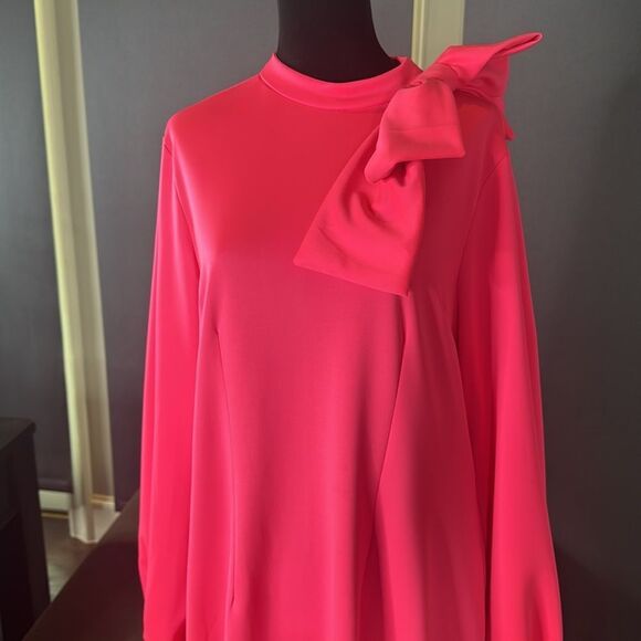 Women’s Pink Long Sleeve Midi Pencil Dress with Bow Detail Size 2XL NEW - Picture 2 of 12